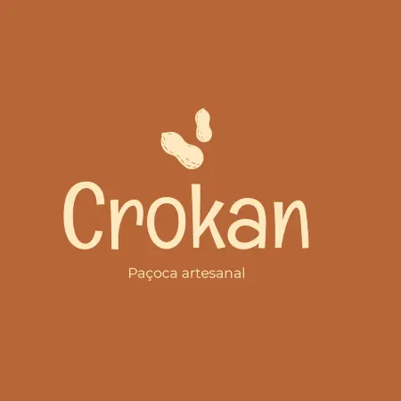 Logotipo Crokan, paçoca artesanal, em creme sobre terracota
